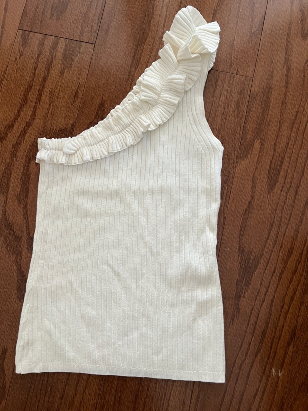 WHBM One-Shoulder Ruffle Knit Tank - Ivory, size XS, like new